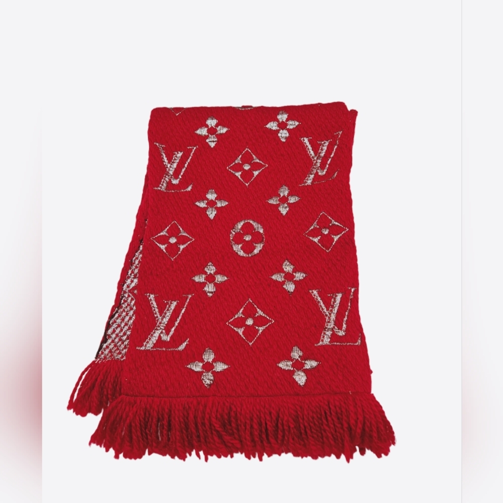 Louis Vuitton Red Metallic Logomania Scarf with Box /COA - Picture 11 of 14